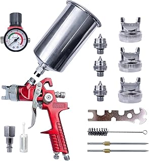 High Performance HVLP Spray Gun Kit Gravity Feed Spray Gun with 1000cc Aluminum Cup & Gauge Spray Paint Gun with 1.4mm 1.7mm 2.5mm Nozzle for Auto Paint, Car Primer, Clear/Top Coat and Touch-Up
