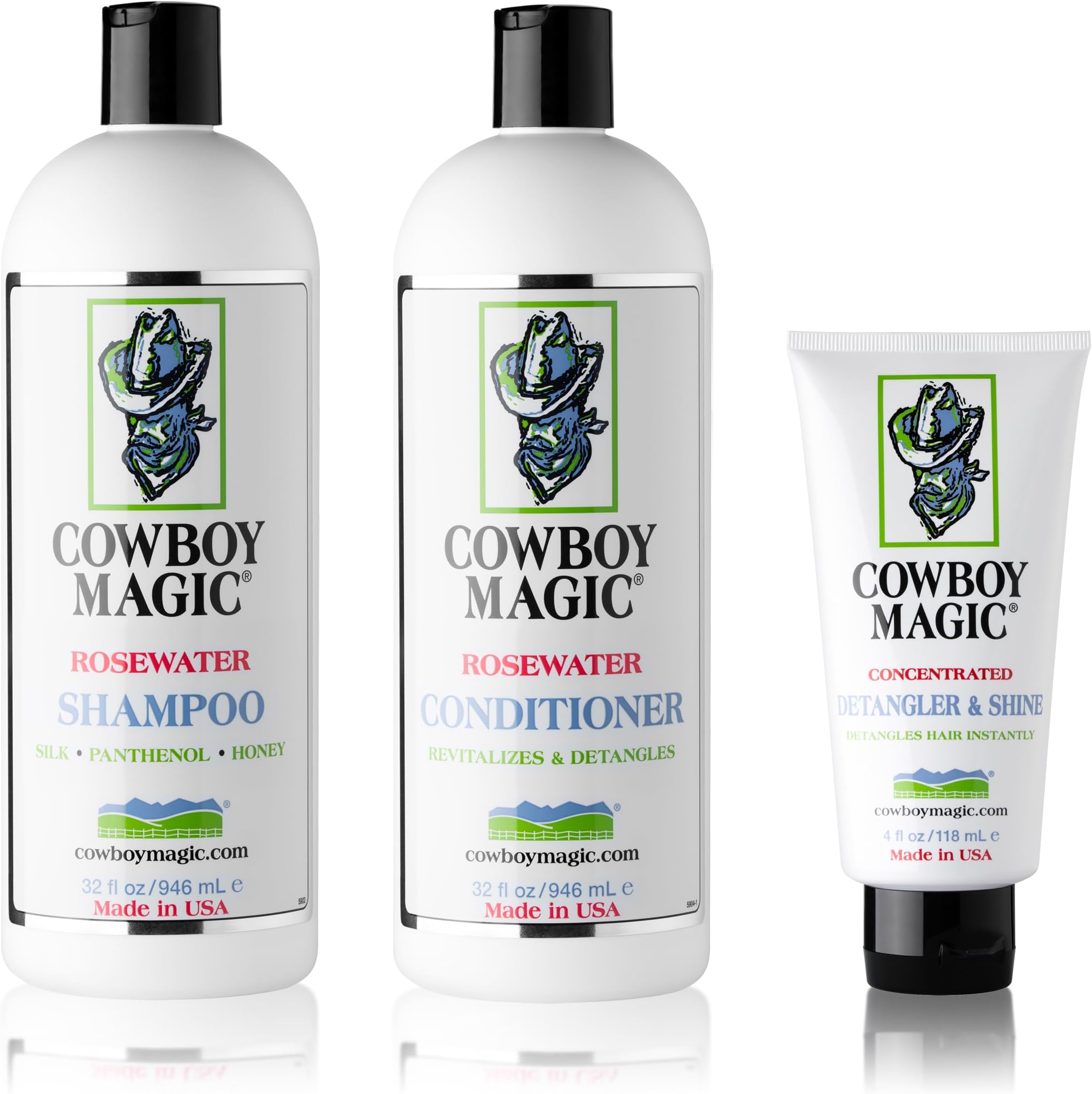 Shampoo + Conditioner 32 Ounce Bottles Detangler and Shine 4oz