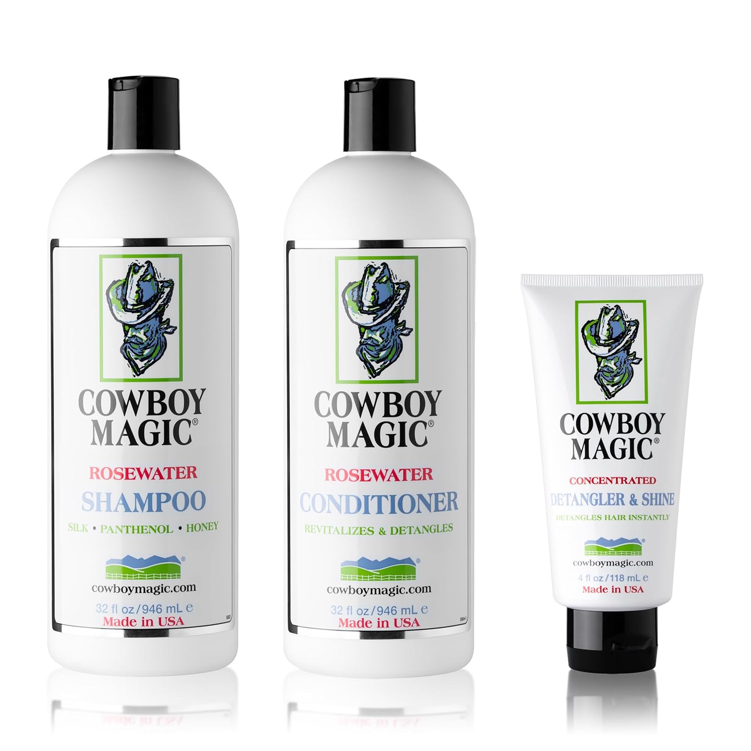 Cowboy Magic Shampoo + Conditioner 32 Ounce Bottles Detangler and Shine 4oz