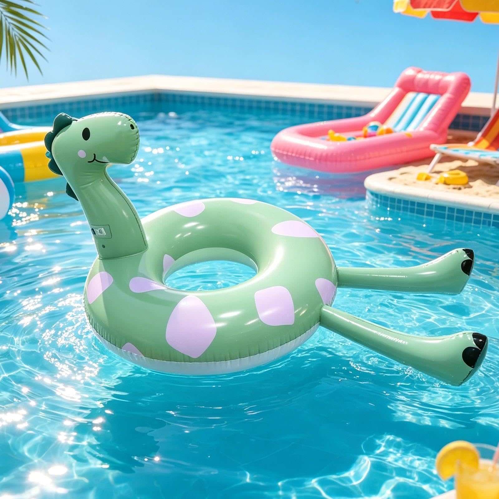 Bouée Gonflable Dinosaure Adulte et Enfant, Matelas de Piscine Géant avec Dossier Confortable, Flotteur de Lac et Plage en PVC Durable, Accessoire Idéal pour Fête Aquatique et Été, 160x96x81cm