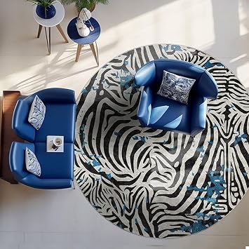 Zebra Circle Rug for Living Room 5ft Zebra Stripe Round Rug Black White Animal Print Round Area Rug Washable Non Slip Floor Mats for Bedroom