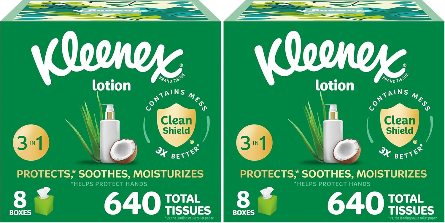 Kleenex Lotion Facial Tissues with Coconut Oil,Cube Boxes,80 Tissues Per Box,3-Ply,(Pack of 16)