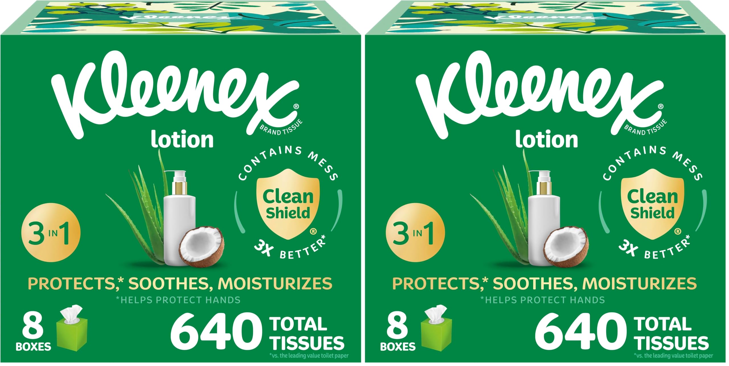 Kleenex Lotion Facial Tissues with Coconut Oil Cube Boxes 80 Tissues Per Box 3-Ply Pack of 16