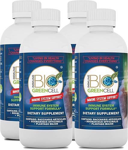 Miniatura 1 de Immune Bio Green Cell  8 onzas, paquete de 4  Suplemento de apoyo al sistema inmunológico, líquido  Incluye vitamina C, carqueja, romero y plátano