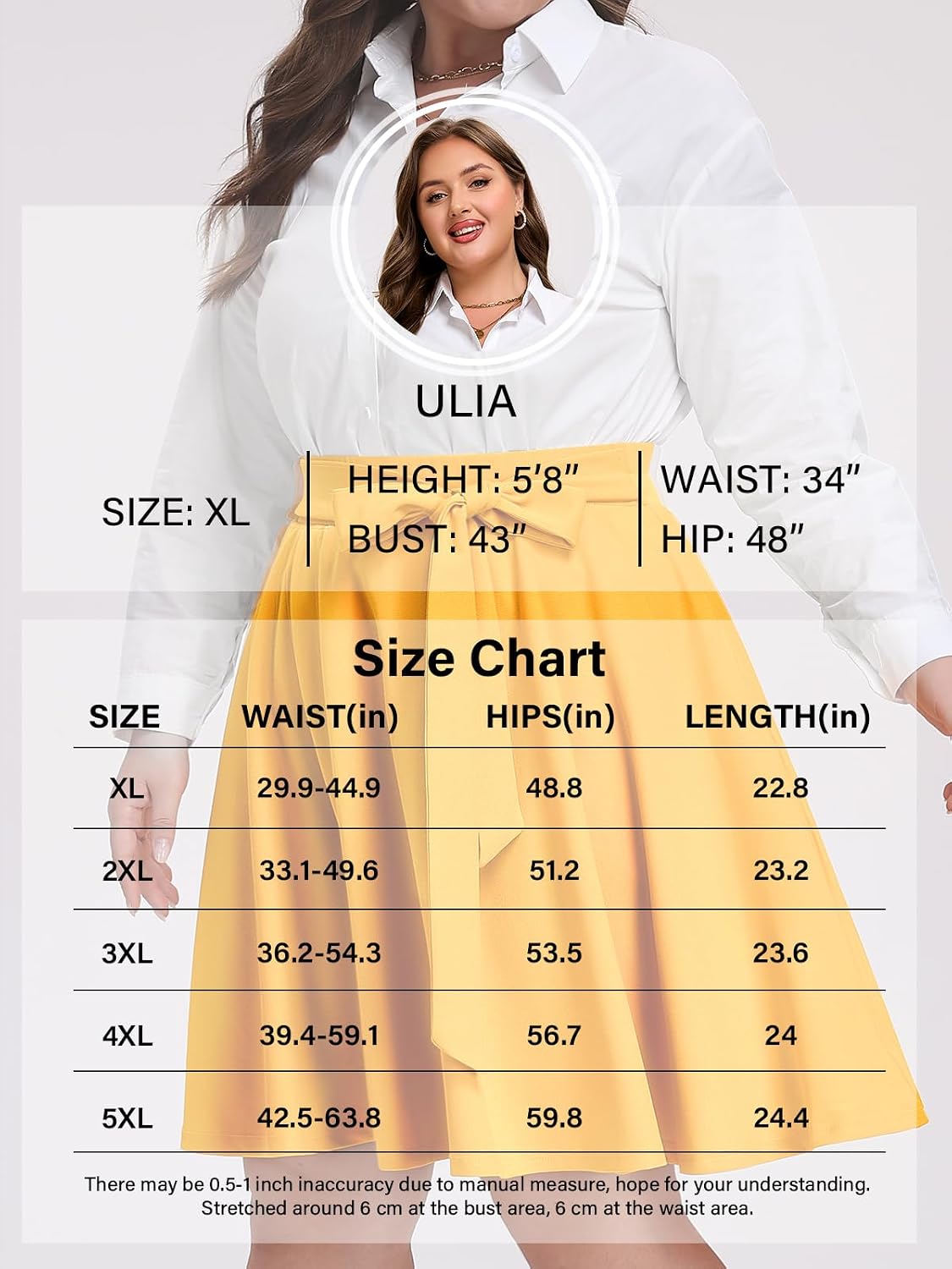 Women's Plus Size Midi Skater Skirt High Waist A-Line Stretchy Flared Casual Skirt with Pockets