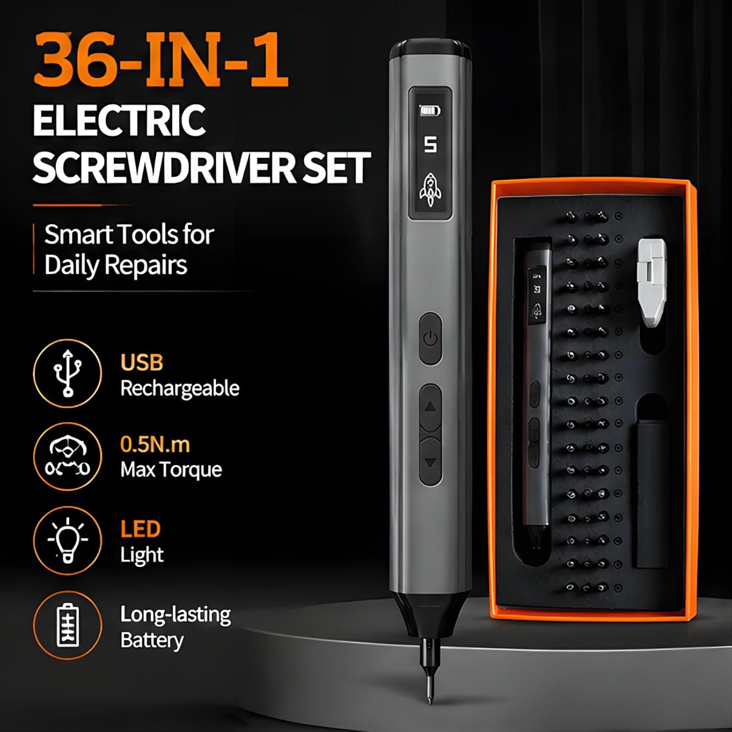 Type C Rechargeable Electric Screwdriver Set, 36 in 1 Driver Set with Compact Pen Body for Assembly Work and Daily Maintenance Assembly Furniture Setup Reverse Control Compact Portable