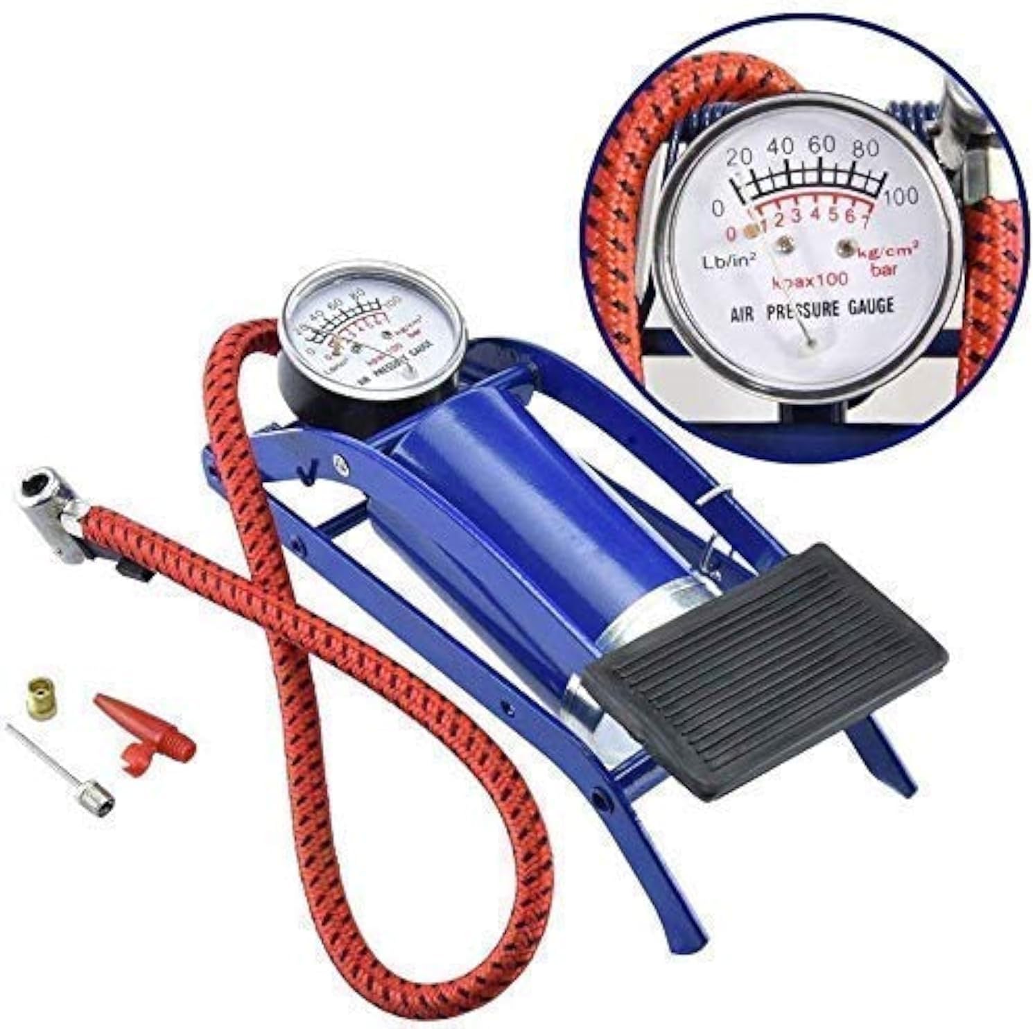 ZAYNE High Pressure Foot Pump, Bike Motorbike Inflation Pump with Pressure Gauge,Foot Pedal Inflator Single Barrel Cylinder Air Pump Inflation Pump for Motorcycles,Bicycle Tyre Balls,Tires Car