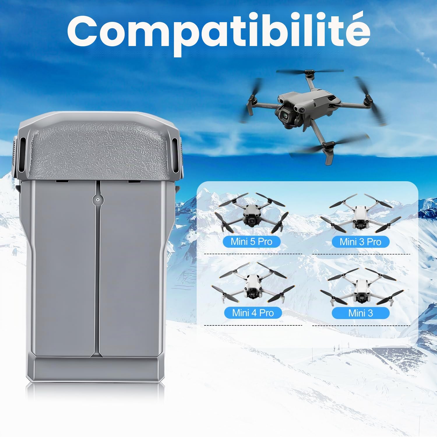 COOLSHOW Vol Intelligent Mini 5 Pro/4 Pro/Mini3 Série Batterie 1 Paquet 5000 mAh offrant 52 Minutes de Temps de Vol Maximum Compatible avec DJI Mini 5 Pro/Mini 4/3/3 Pro Plus