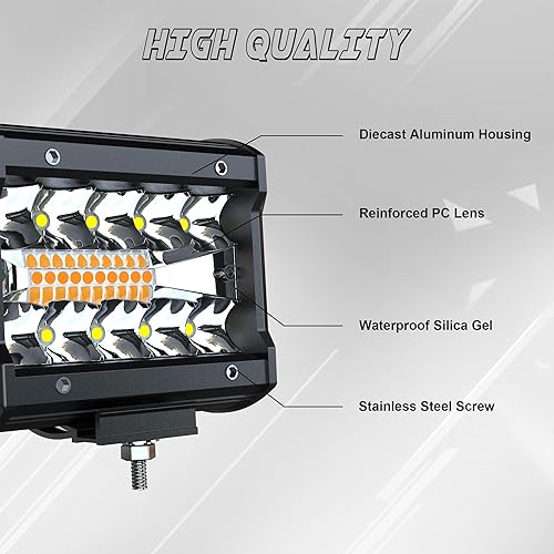 Miniatura 3 de 2 barras de luz LED de 4 pulgadas y 18 W, luz estroboscópica intermitente blancaámbar con seis modos de conducción, luces antiniebla de conducción
