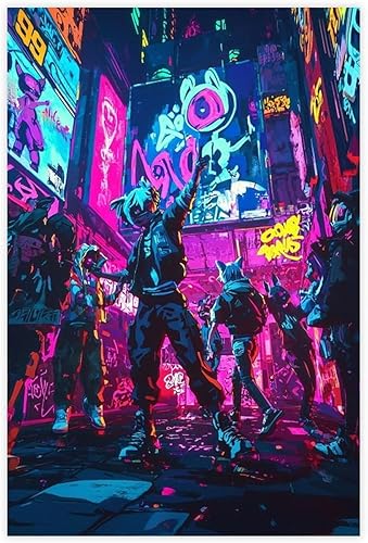 XAHOR Retro Neon Party Wall Art  80s 90s Synthwave Cartoon Poster for Teen Room Decor Canvas Posters Wall Art Bedroom Office Room Decor Gift
