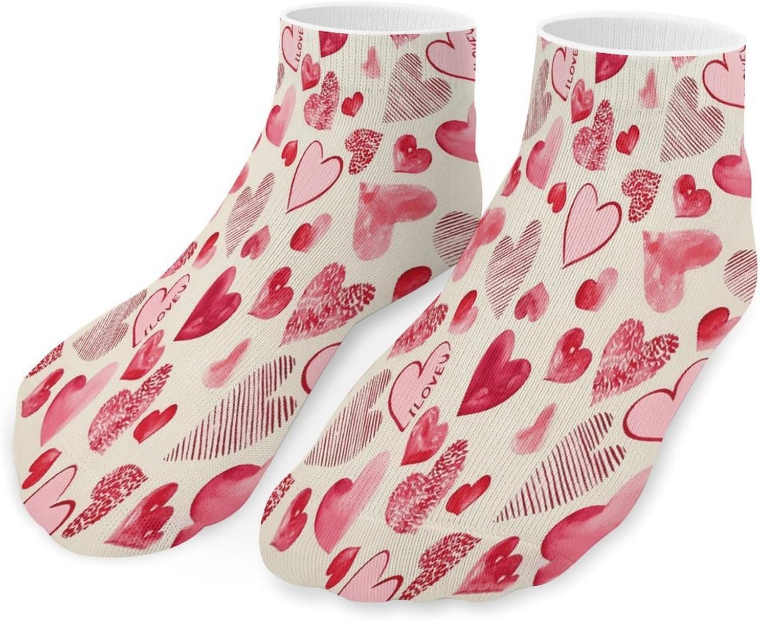 Pink Red Love Heart 5Pairs Low Cut Ankle Socks for Women No Show Casual Breathable Athletic Socks for Sport