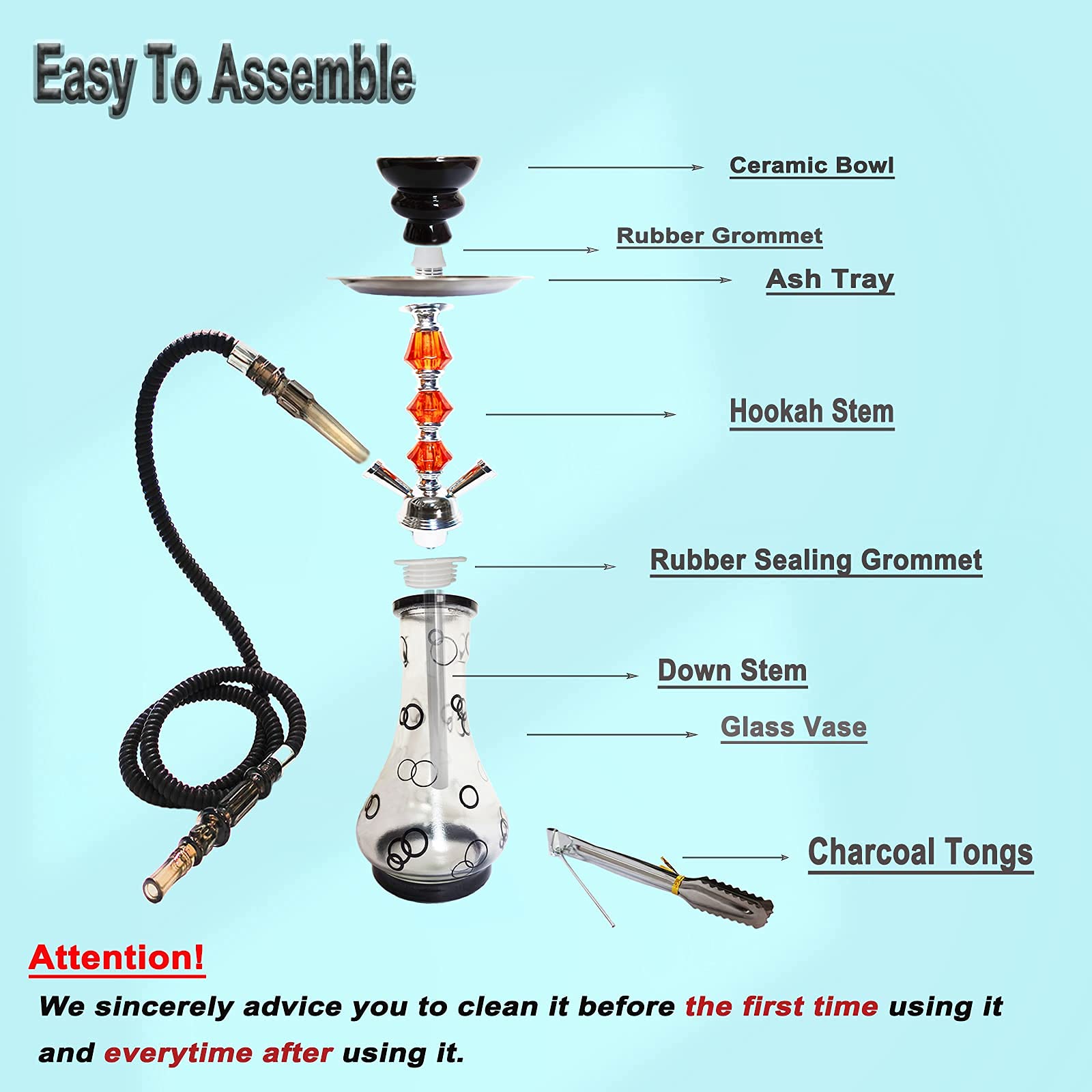 Buy Complete Hookah Set Deluxe Medium Size Hookah Shisha Set with 2