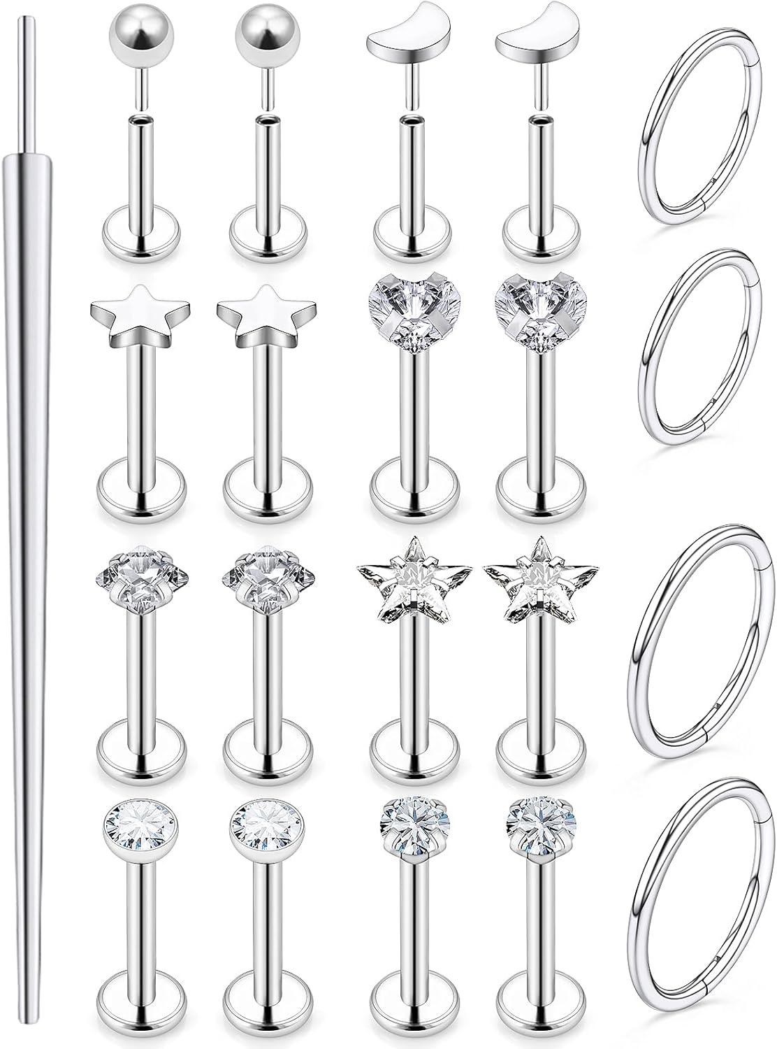 20G 18G 16G Threadless Lip Labret Medusa Monroe Nose Piercing Jewelry Surgical Steel Snake Bites Lip Rings Flat Back Push in Cartilage Tragus Helix Conch Earring Stud 6mm 8mm 10mm Bars