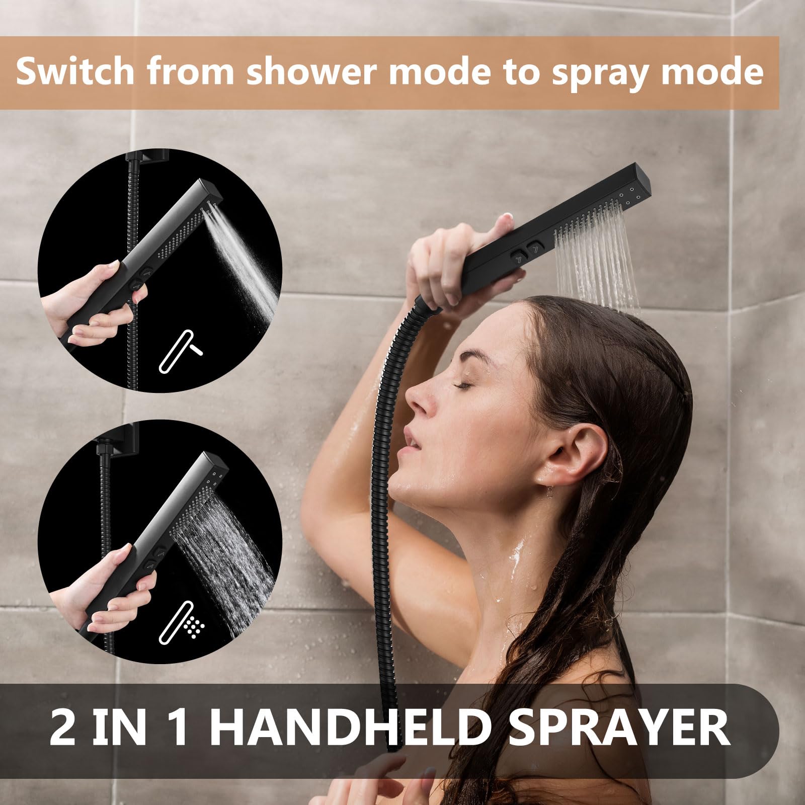 GBBNE Duschsystem Set – Großer Regenduschkopf 8 Zoll & Handbrause | Aus Messing & Edelstahl | 2-in-1 Funktion | Wandmontiert