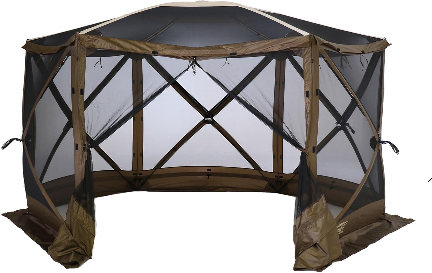 CLAM Quick-Set Escape Sky Camper 11.5’ x 11.5’ Pop-Up Outdoor Gazebo Instant Screen Tent 6-Sided Canopy Shelter w/Ground Stakes & Carry Bag, Brown