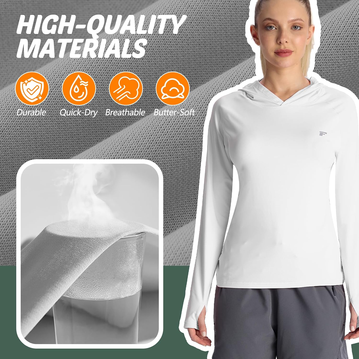 Women's UPF 50+ UV Sun Protection Hoodie, Long Sleeve Outdoor Athletic Shirt with Thumb Holes, 1/2 Pack