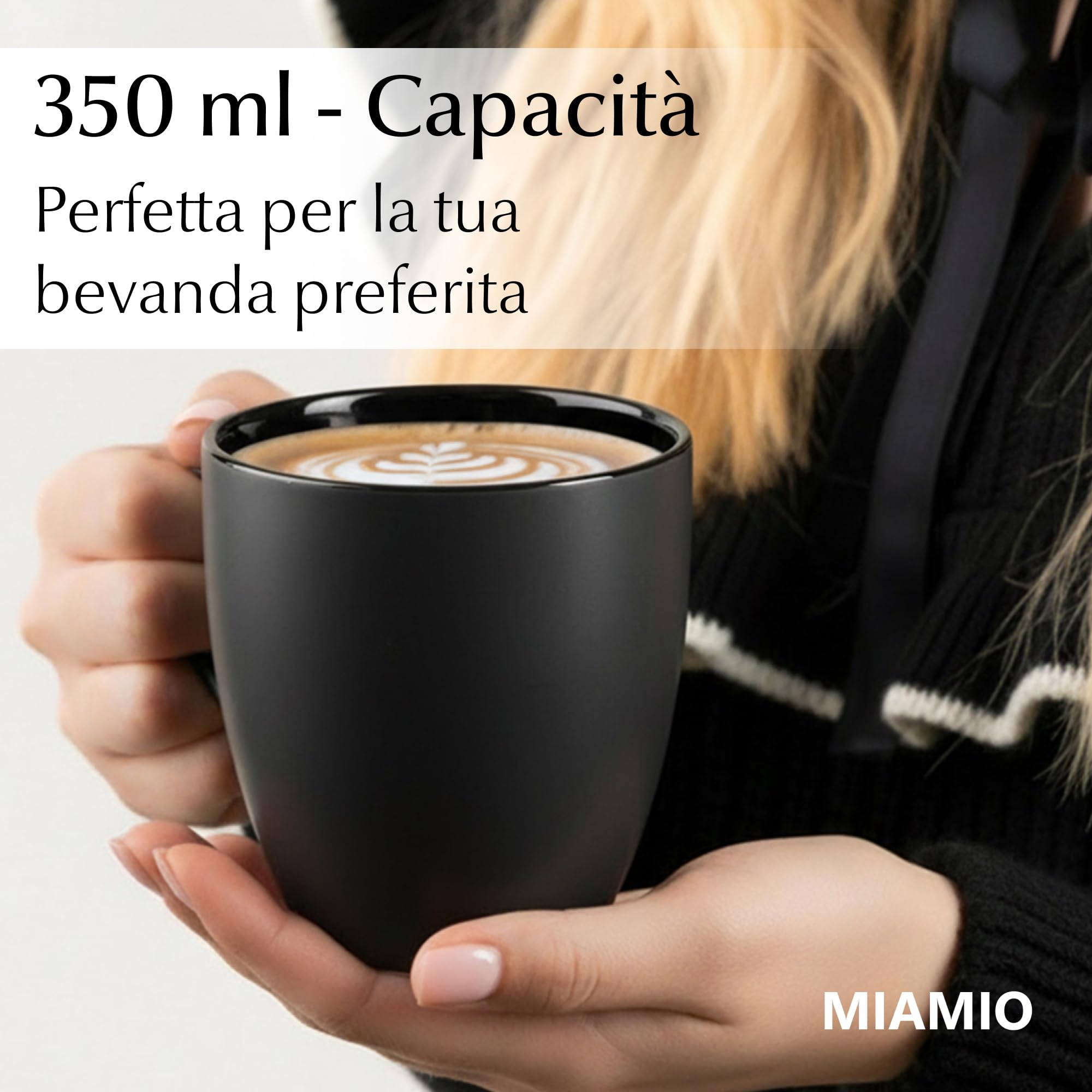 MIAMIO Le Papillon Collezione Set di Tazze da Caffè 6 x 350 ml Nero