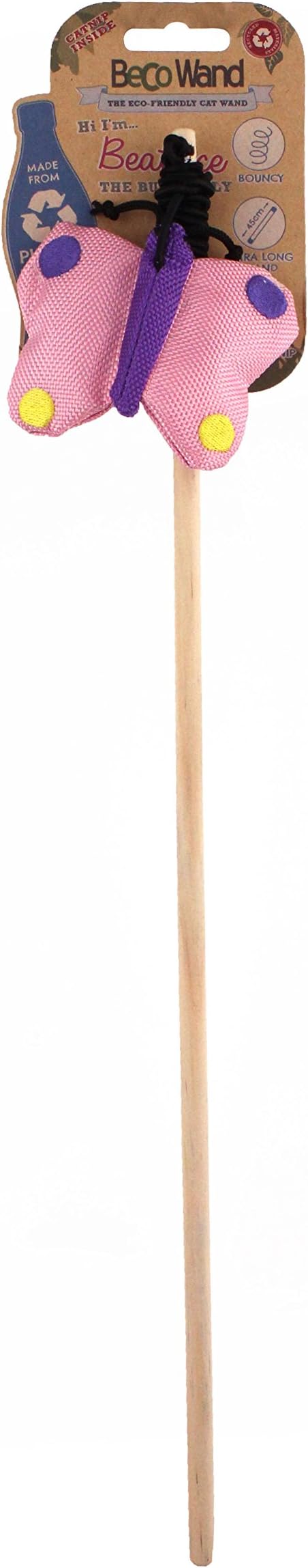 Beco Pets Wand Toy - Beatrice the Butterfly Catnip Stuffed Soft Toy with Elastic Rope - Toy for Cats