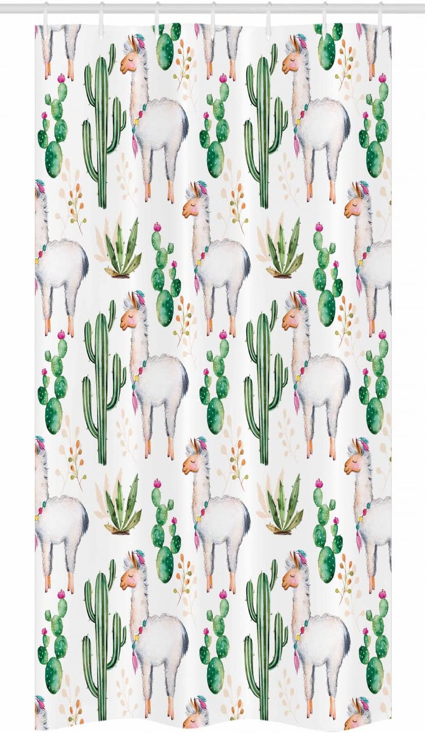 Ambesonne Cactus Stall Shower Curtain, Hot South Desert Plant Cacti Pattern Llama Animal Modern Colored Image Print, Fabric Bathroom Decor Set with Hooks, 36" W x 72" L, Multicolor White