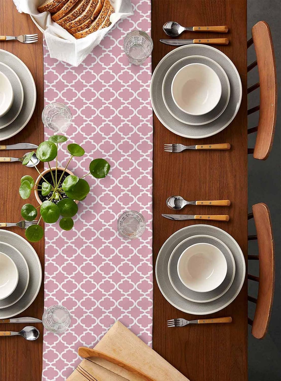 Pink Table Runner 120 Inches Long for Dresser Dining Room Modern Geometric Abstract Kitchen Dining Table Runners Rustic Farmhouse Style Table Decorations for Home Party Indoor Outdoor 13 x 120 Inch