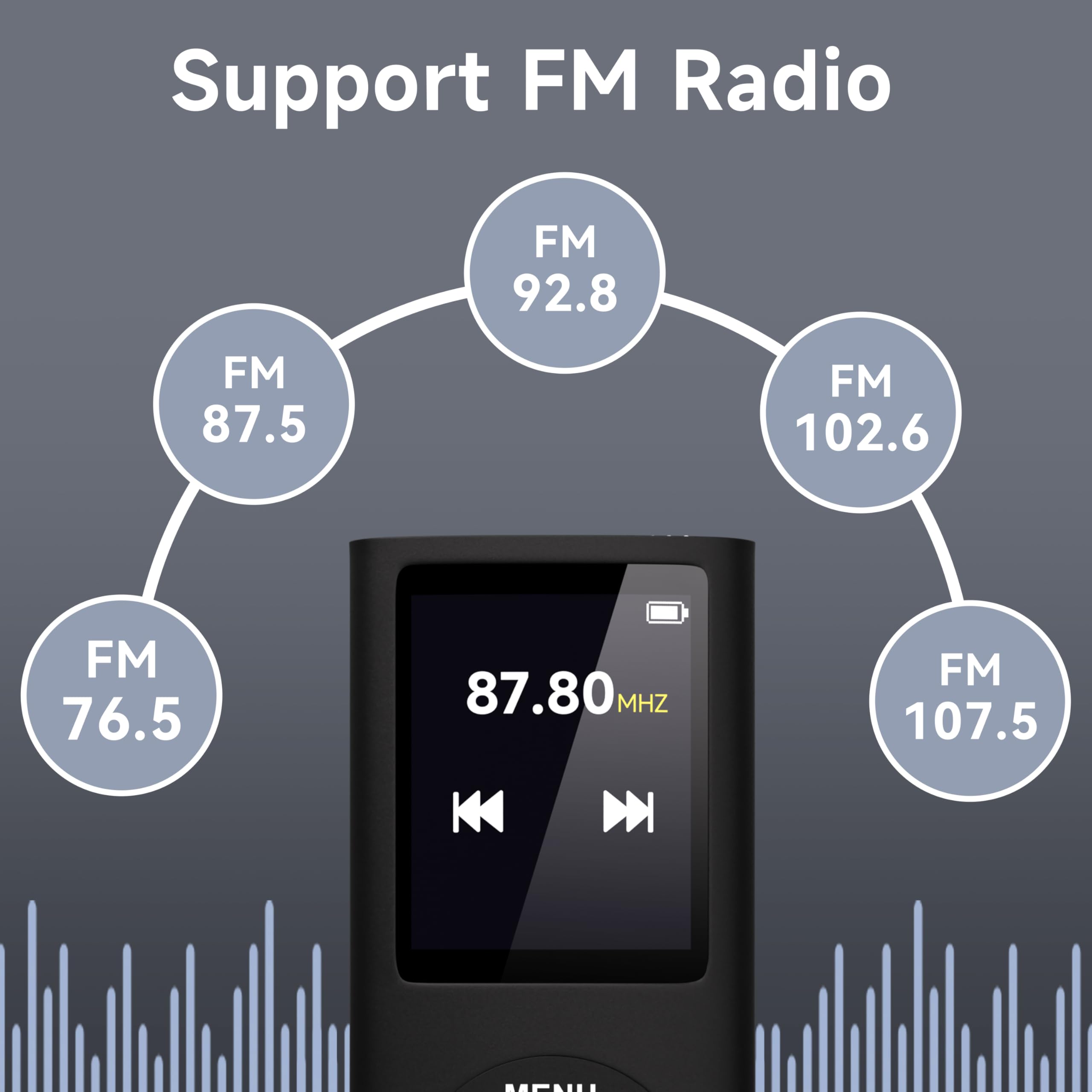 Reproductor de MP3 con Bluetooth 5.2, reproductor de música portátil con tarjeta de memoria de 32 GB, auriculares estéreo, grabadora de voz, vídeo, visor de fotos, libro electrónico para niños, regalo