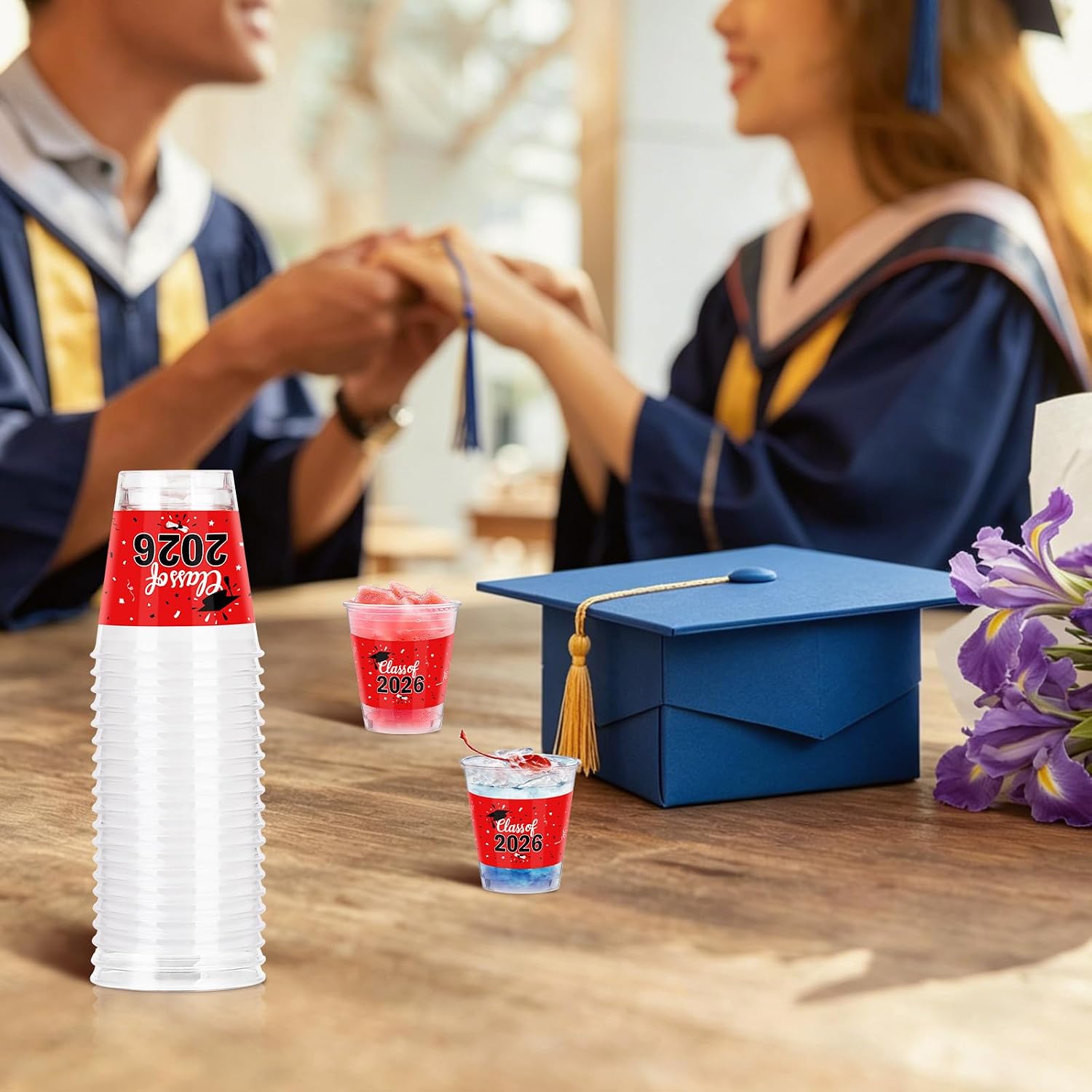 100 Pcs 1.5oz Disposable Graduation Shot Glasses for 2026 Graduation Season - Classic Plastic Shot Cups Bulk, Ceremony & Class Reunion Party Decorations (100, Red)