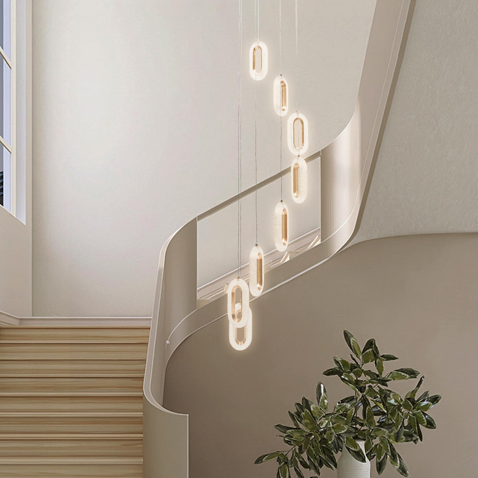 Moderne 8-Ring LED Pendelleuchte Deckenleuchte Deckenlampe Kronleuchter mit Fernbedienung Einstellbare Helligkeit 35W 3850lm für Wohnzimmer Büro Flur Esszimmer