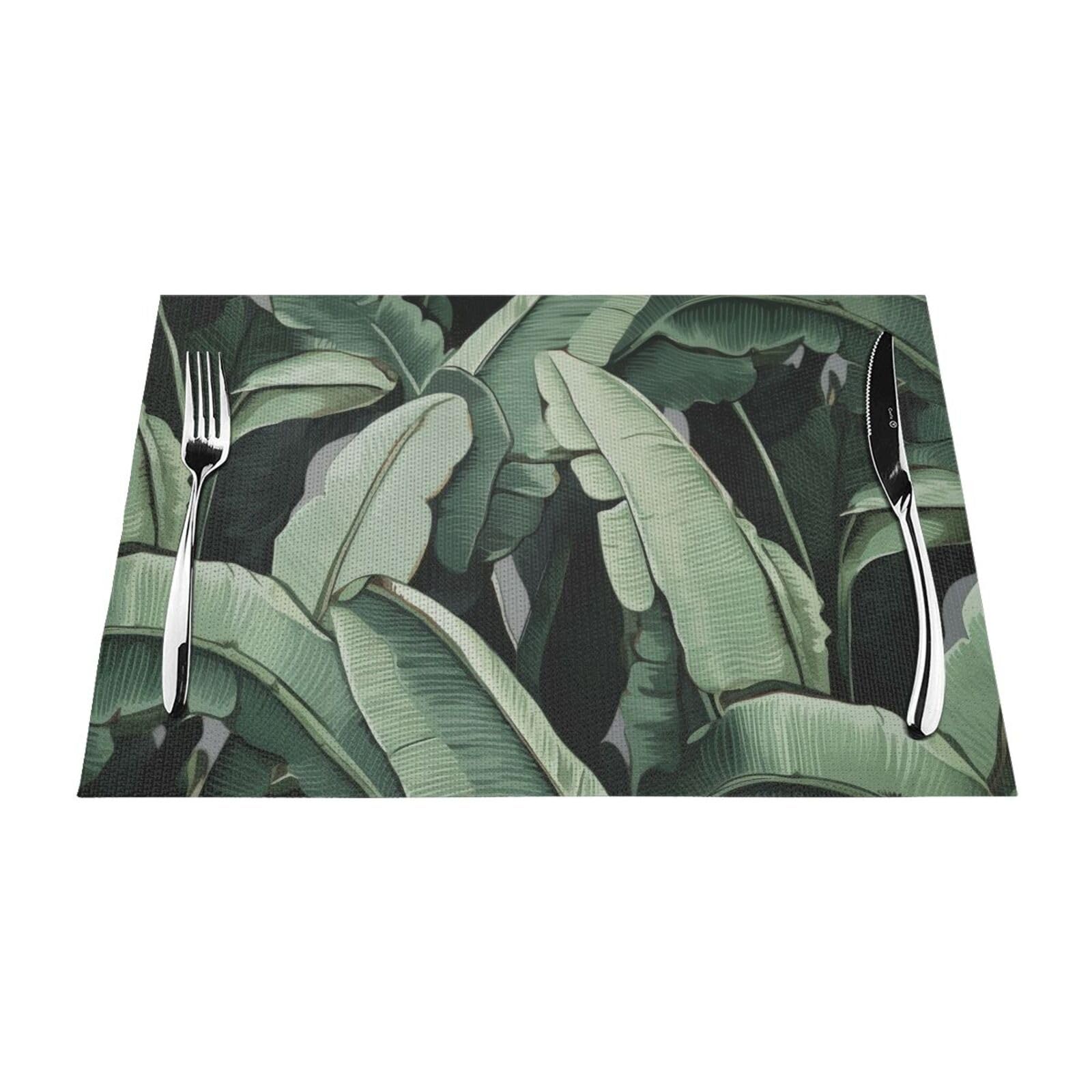 Tropical Banana Palm Leaves Art Printed PVC Placemat 6 PCS for Kitchen Dining Table Heat-resistand Washable Table Mats 18x12 in