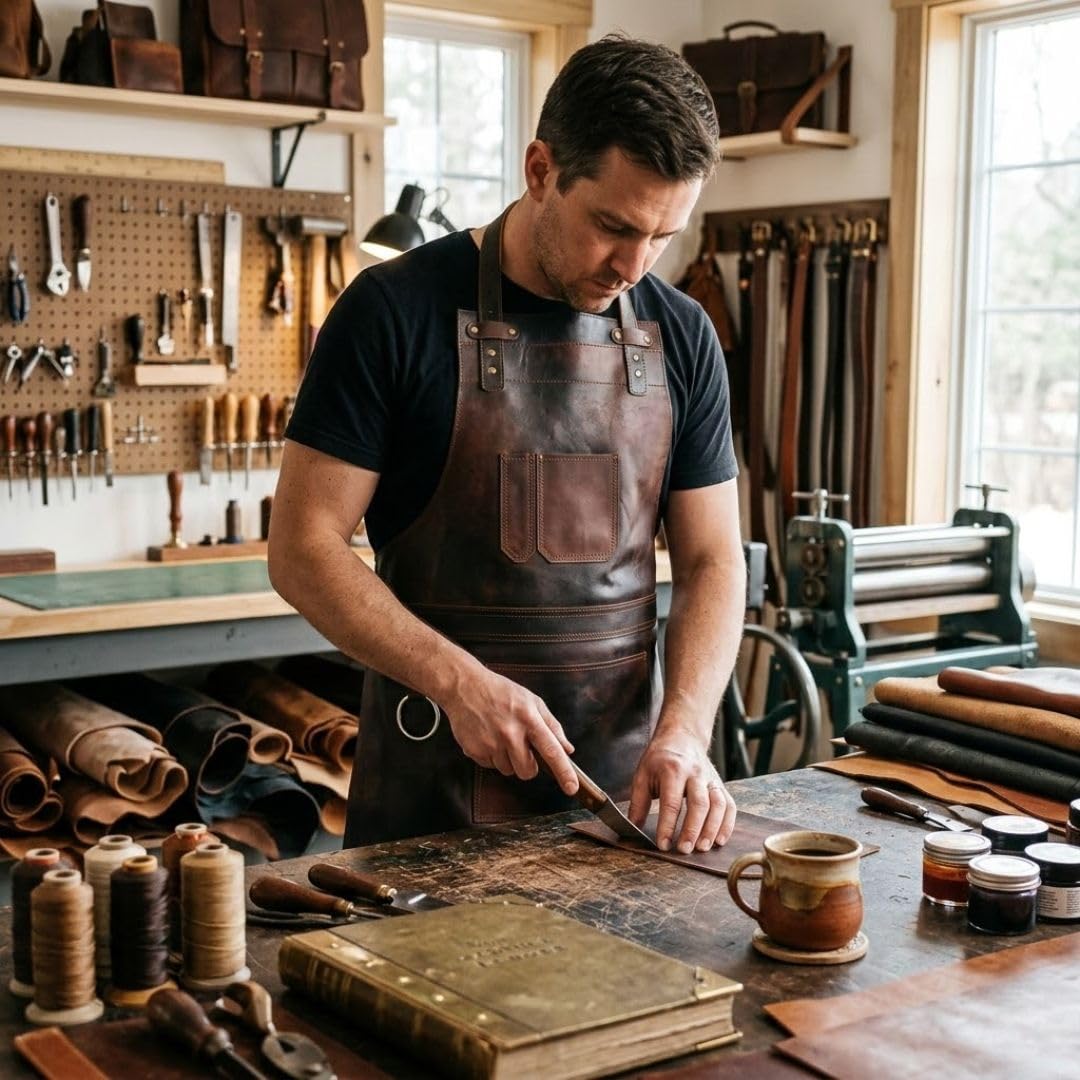 Full Grain Leather Apron for Butcher, Chef, BBQ Grill, DIY, Wood Work and Cooking