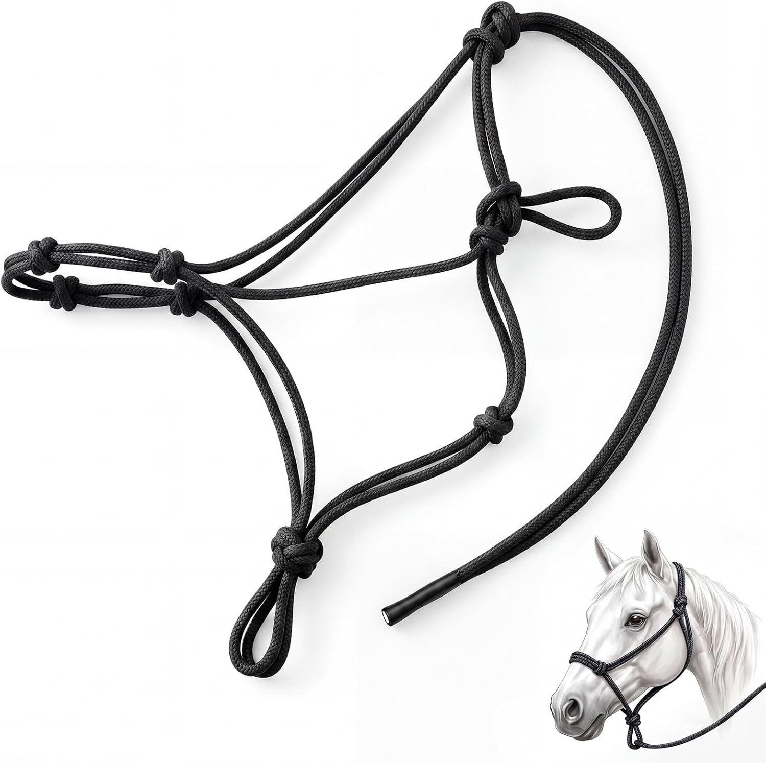 Abbylike 4‑Knot Rope Training Halter for Horses, Ponies & Foals, 1/4" Nylon Rope, Adjustable Groundwork Halter for Leading, Training & Daily Use, Standard Size