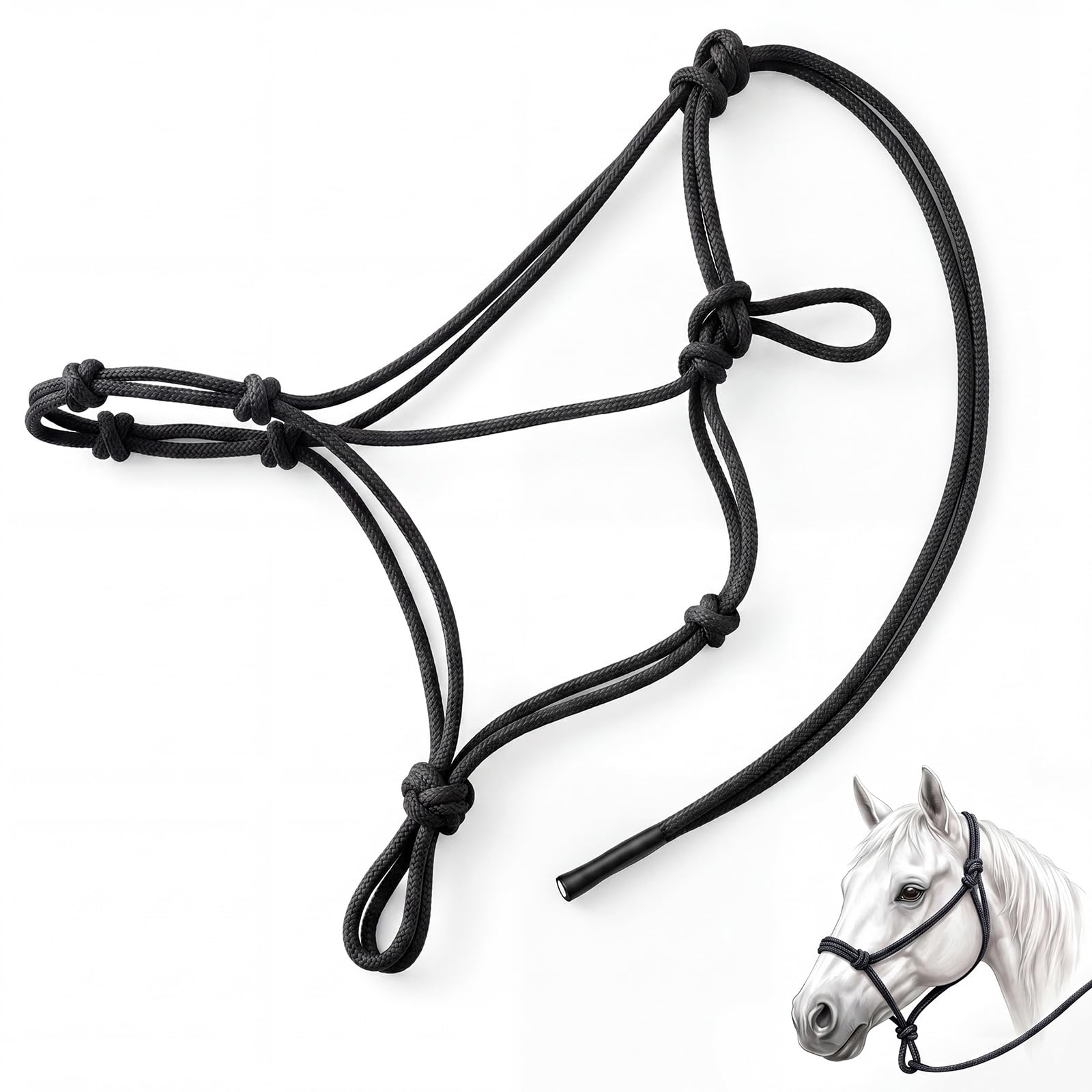 Abbylike 4-Knot Rope Training Halter for Horses, Ponies & Foals 1/4" Black | Adjustable G…