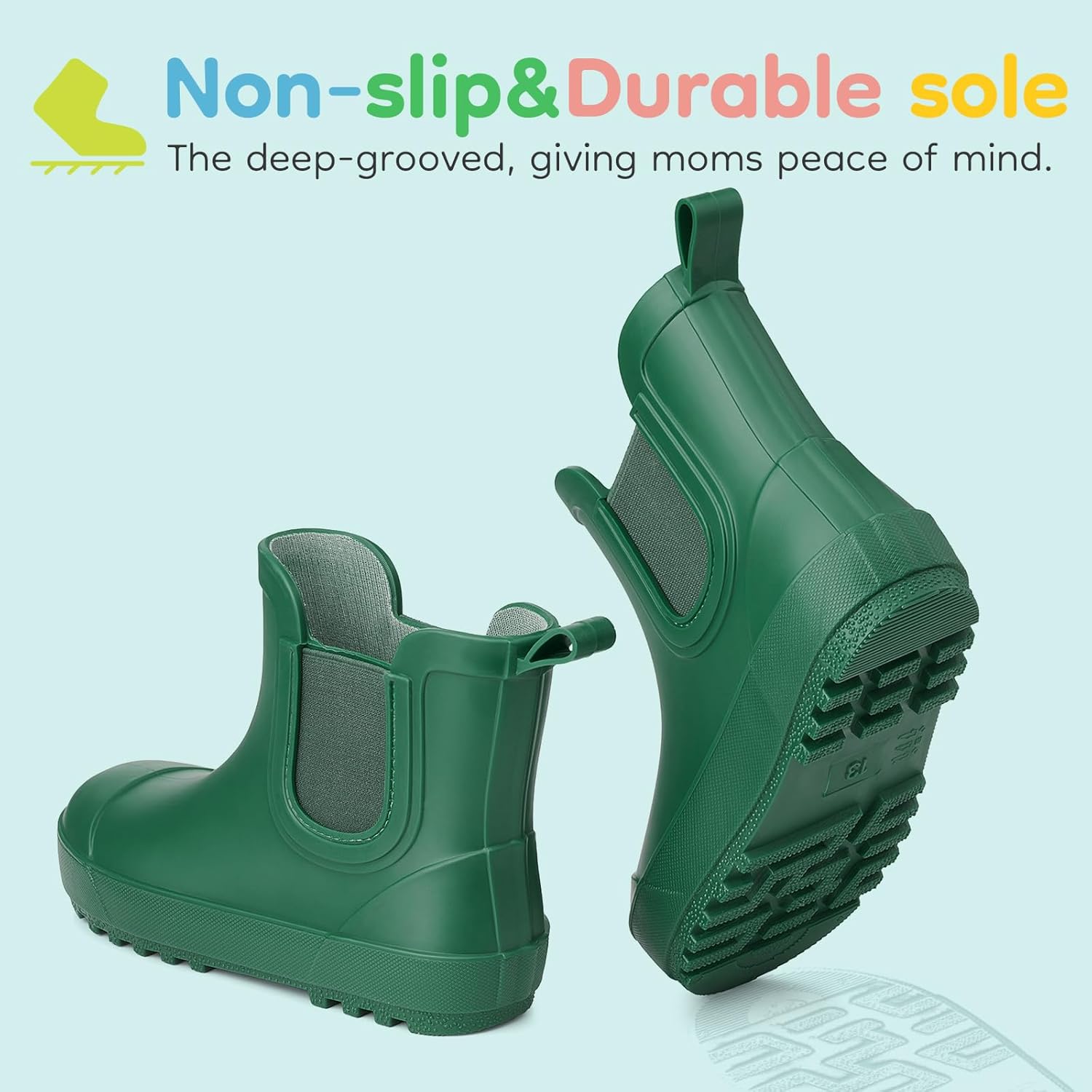 HISEA Kids Waterproof Ankle Deck Boots, Non-Slip Rubber Chelsea Slip-On with Round Toe for Boys & Girls, Lightweight Toddler to Big Kid Rainboots for Farm, Park, Hiking & Outdoor Play