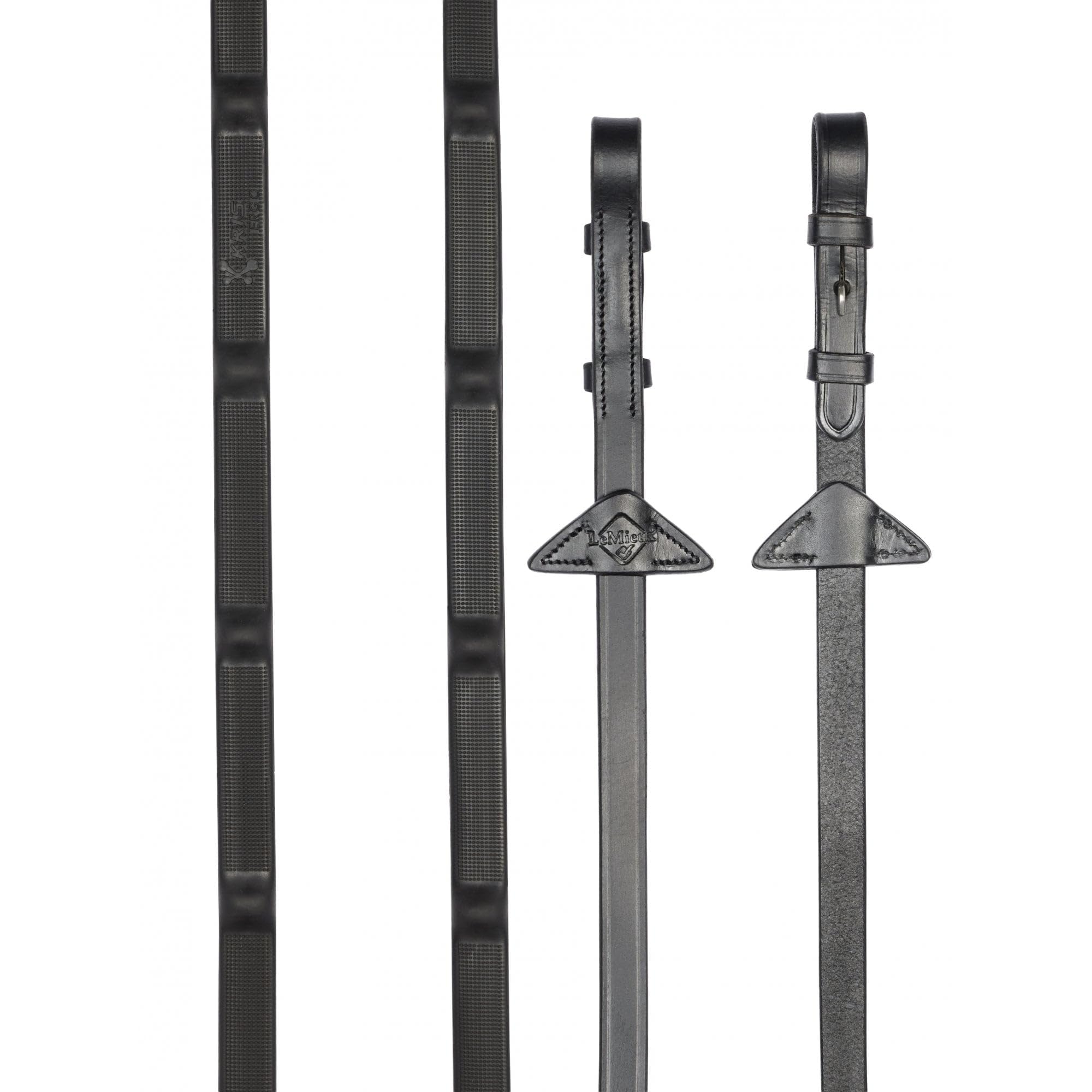 LeMieux Ergo Grip Rubber Reins - Integrated Raised Rubber Stoppers - Martingale Stoppers - Black - Full