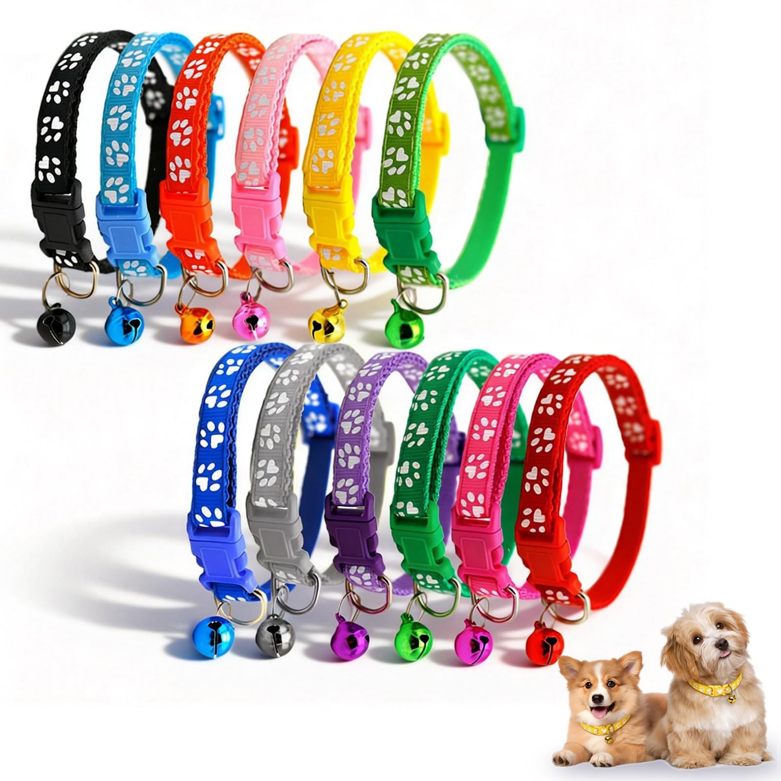 12 Pcs Adjustable Puppy Collars, Paw Print Collars, Puppy Whelping Collars