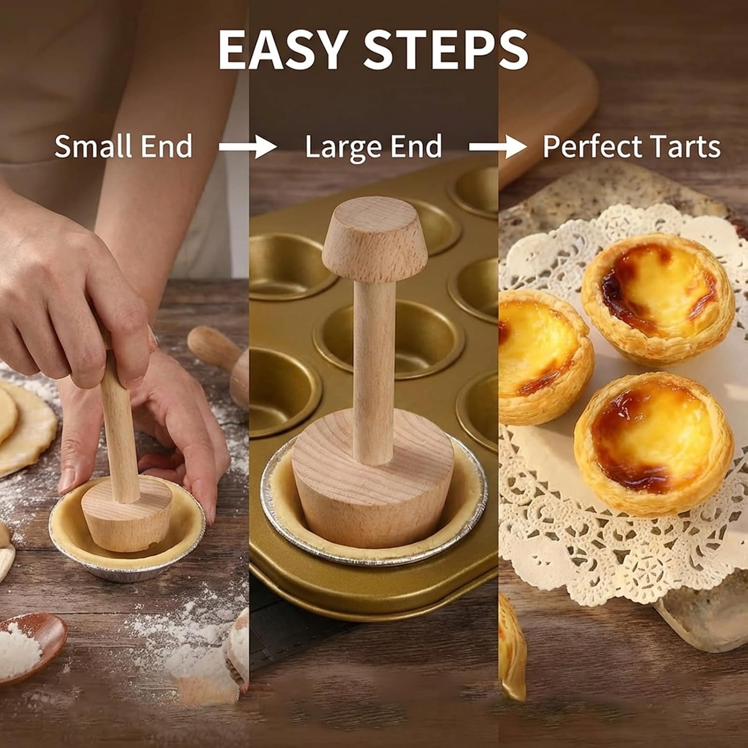 2Pcs Tamper Pastry Tamper, Double Side Wooden Egg Tampers Mold, For Kitchen Party Baking Tools