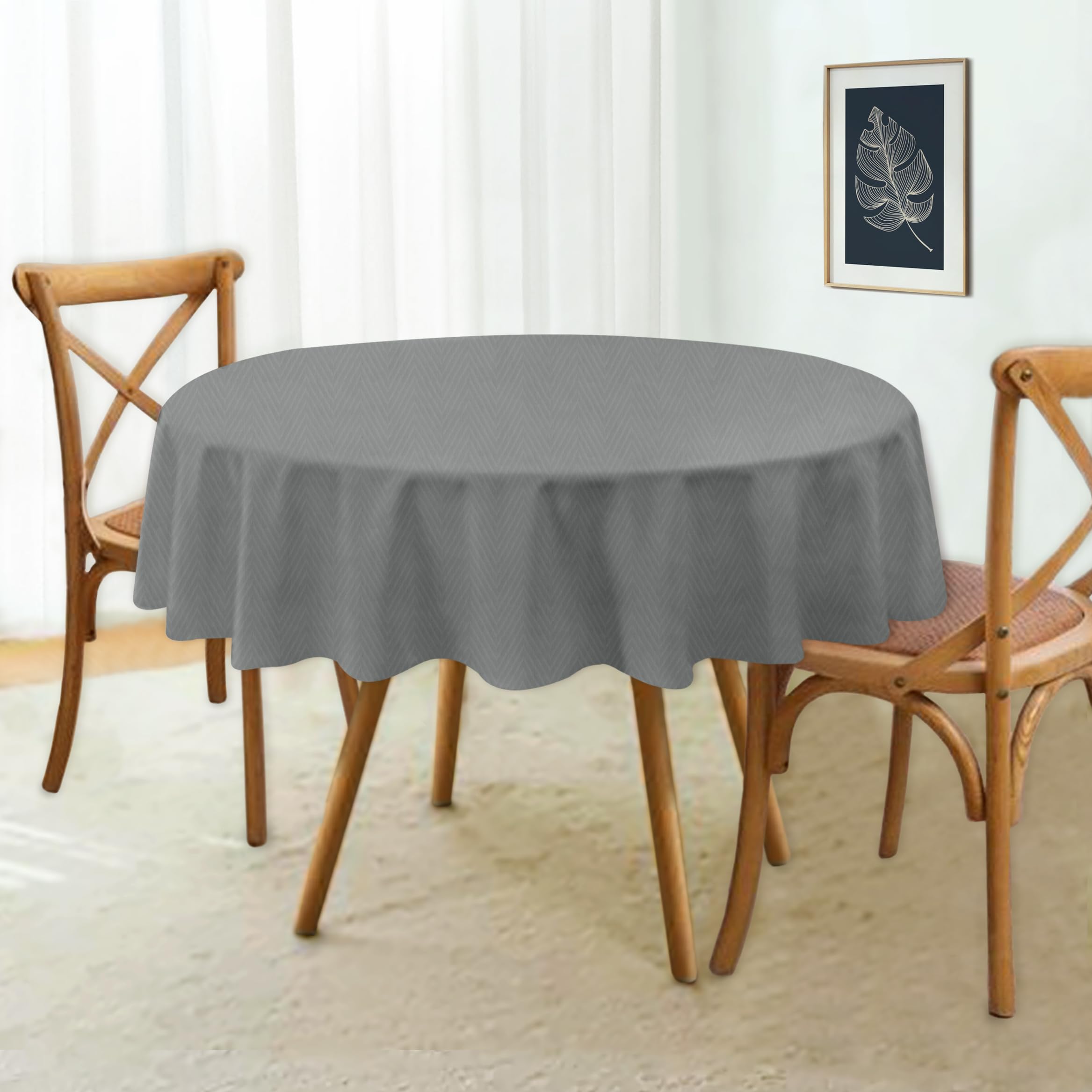 Oasis Home Collection Cotton Soild Color Round Table Cloth/Cover - Pack of 1 (Grey)-picture-20