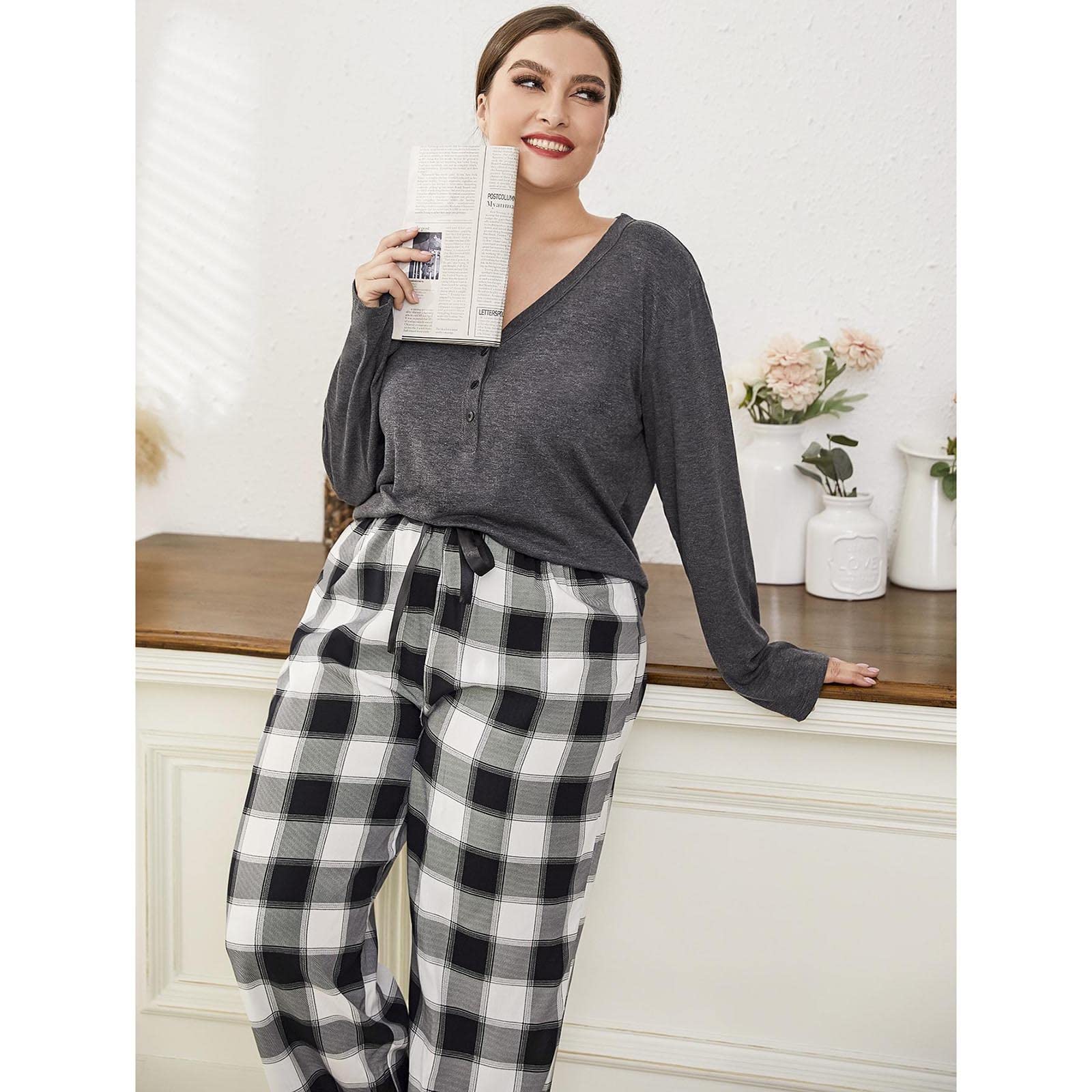 Pyjama Femme Grande Taille Pyjama Femme Grande Taille, Ensemble de Pyjama Femme, Vêtements de Nuit Manches Longues