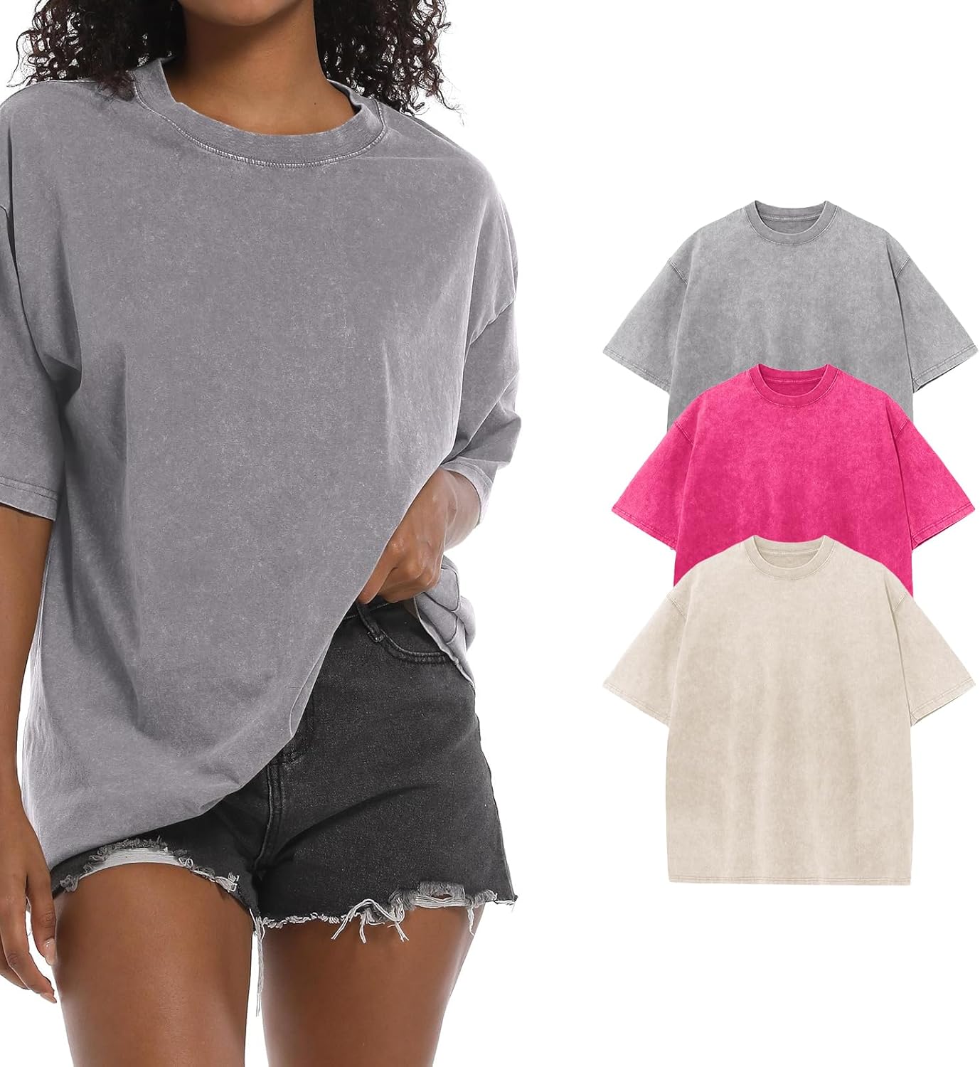 BINTEHGS Oversized Grunge Vintage t Shirts for Women Short Sleeve Cotton Casual Baggy Tees Teens Trendy Crew Neck Loose Tops