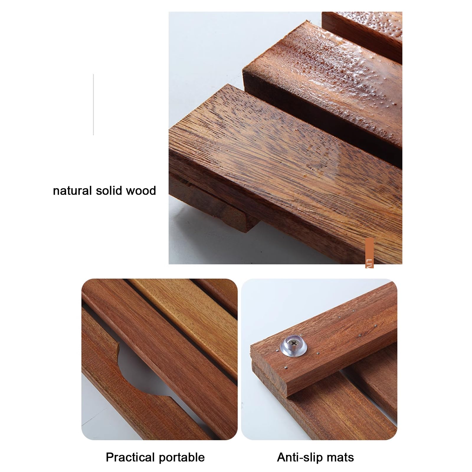 Schnell Trocknende Bambus Badematte,Rutschfeste Rechteckige Spa Holz Badvorleger Badematte,Wasserdichte Duschmatte,Robuste Holzbodenmatte,mit Matte und Griff,für Drinnen Draußen (45x45cm/18x18in)