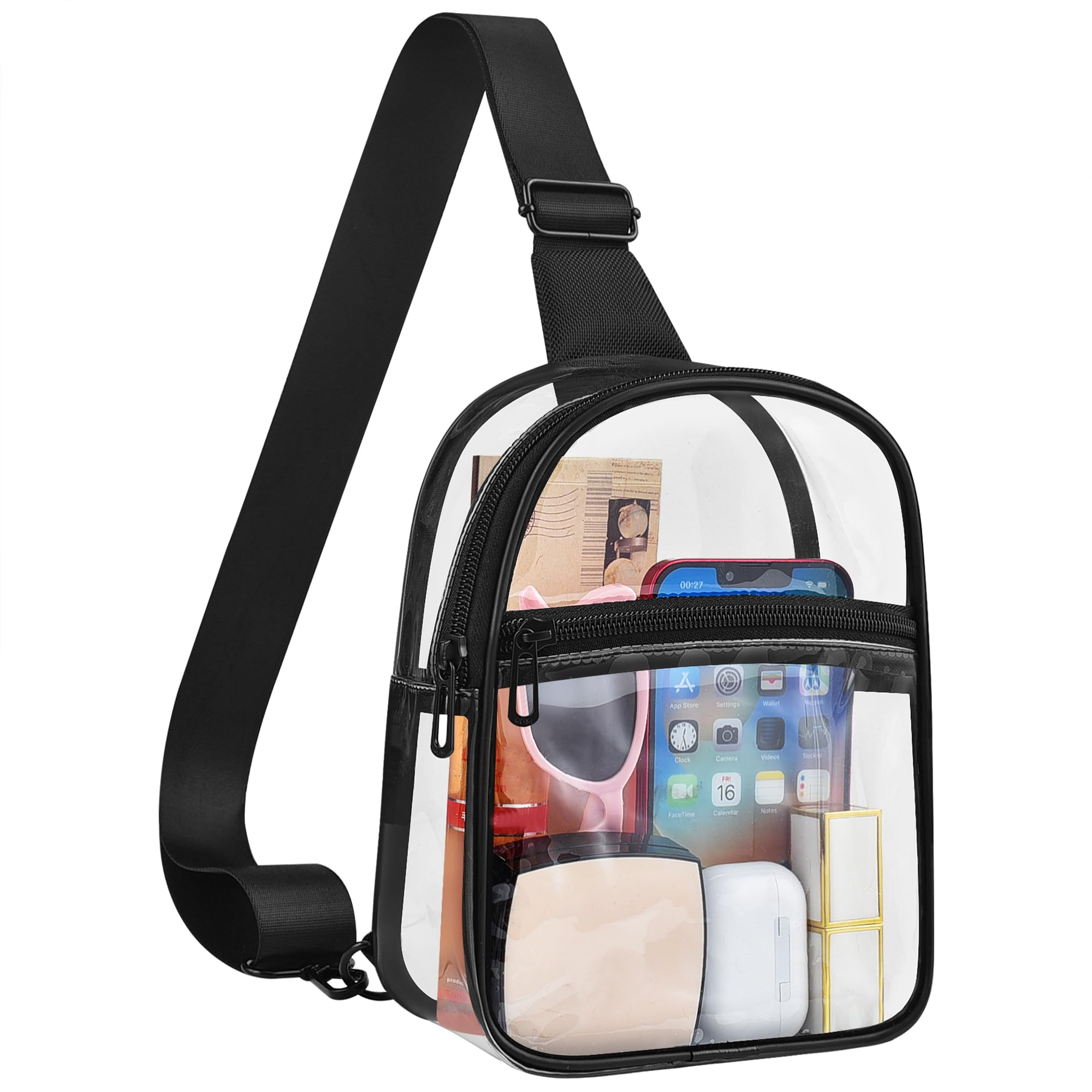 UEASE Clear Crossbody Bag for Stadium Events, Clear Purse for Women and Men with Adjustable Strap for Concerts Sports Festivals