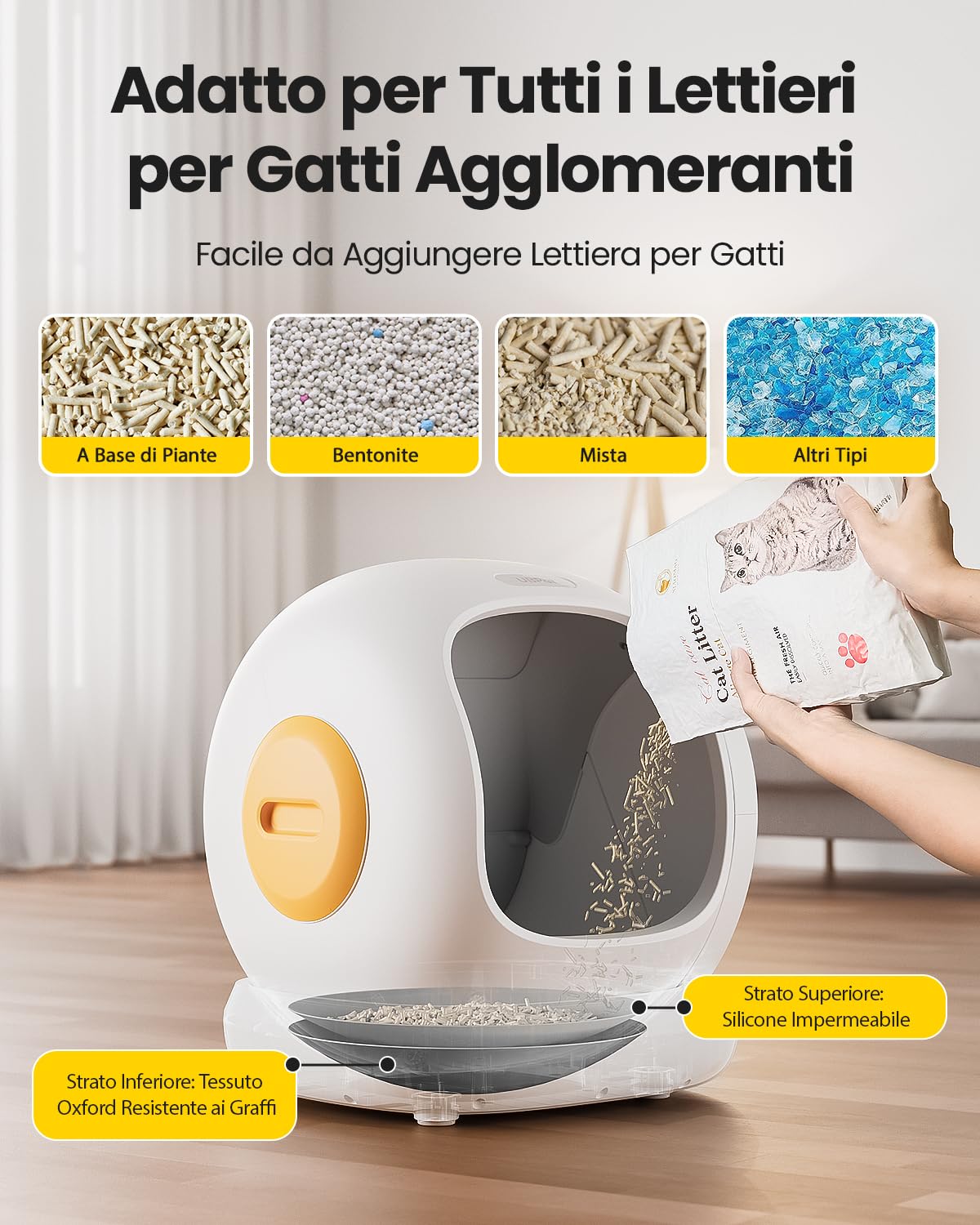 Lettiera Gatto Autopulente UBPET 75L, Lettiera Automatica per Gatti, Anti-Fuites, Anti-Pincement, Anti-Odeur, Controllo APP 2.4GHz Wi-Fi, Sicurezza Avanzata, Durabile e Silenziosa per Più Gatti
