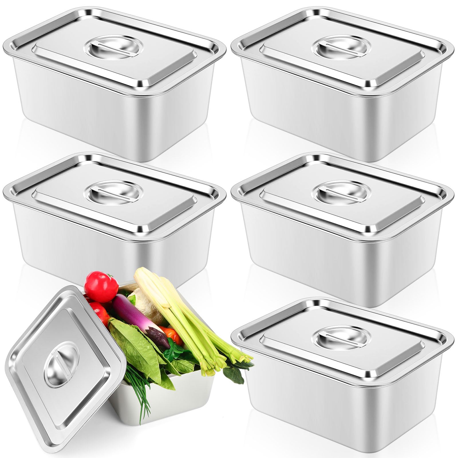 Sumind Confezione da 6 padelle profonde da 15,2 cm, con coperchio, vassoio per vapore in acciaio inox, per alimenti, sciroppo d'acero, catering, ristorante, hotel, buffet, forniture da cucina