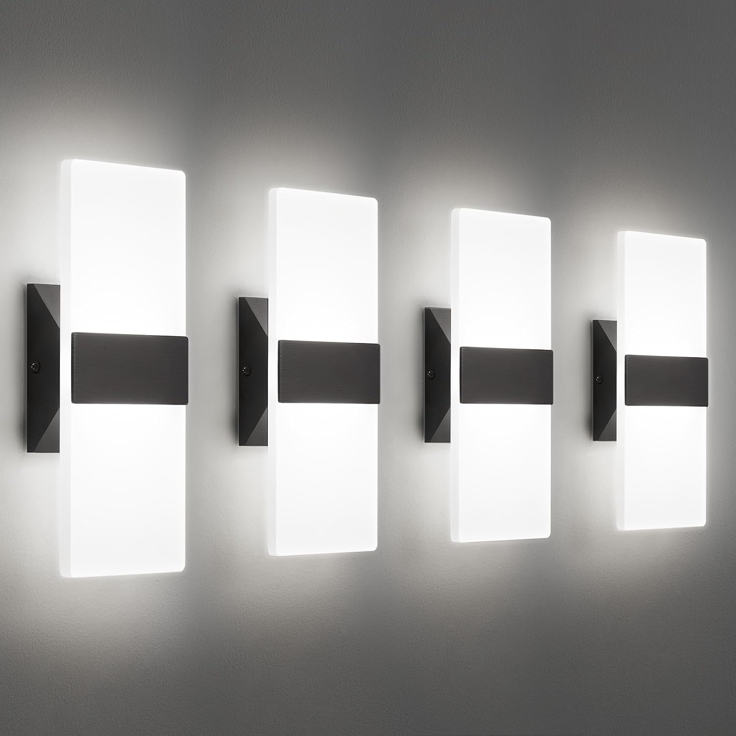 12 Inch Modern LED Wall Sconce, Indoor Dimmable Black Wall Lights, 12W 2700K-5000K Adjustable, Hardwired Up and Down Acrylic Wall Sconce Lights for Living Room Bedroom Bathroom Hallway, ETL