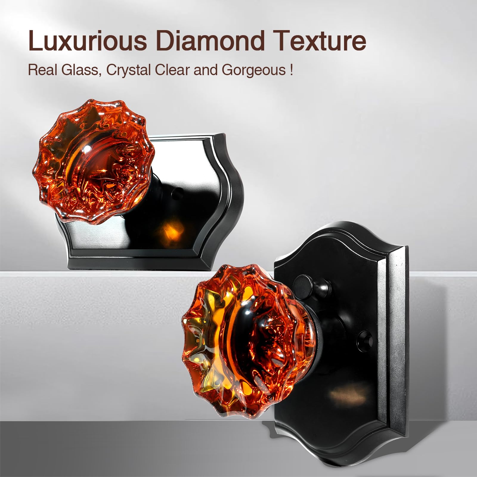 Crystal Rose Door Knobs - Black & Brown with Lock -2