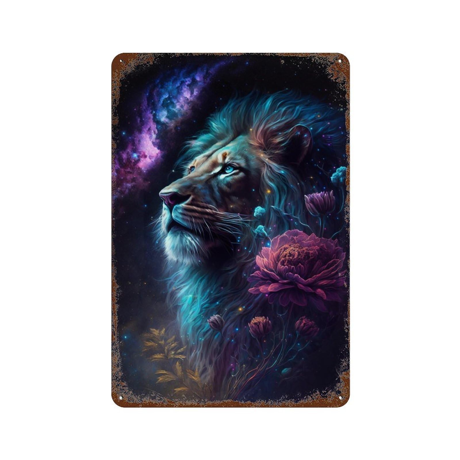 Fantasy Lion with Flowers -1 Decorative Tin Sign 11.8"x7.9", Industrial Home Decor for Garage, Pub Or Kitchen