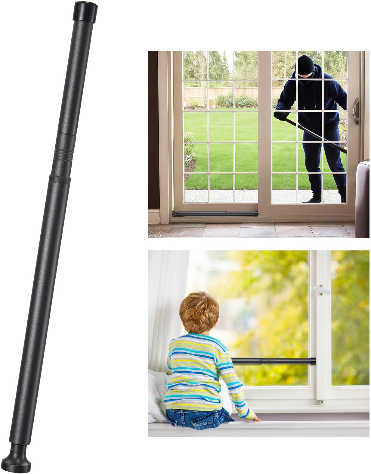 Sliding Door Security Bar: 17-50inch Adjustable Patio Door Security Bar with Anti-slip Rubbery Tips Portable Window Security Bars for Hotel Travel Apartment Home Safety