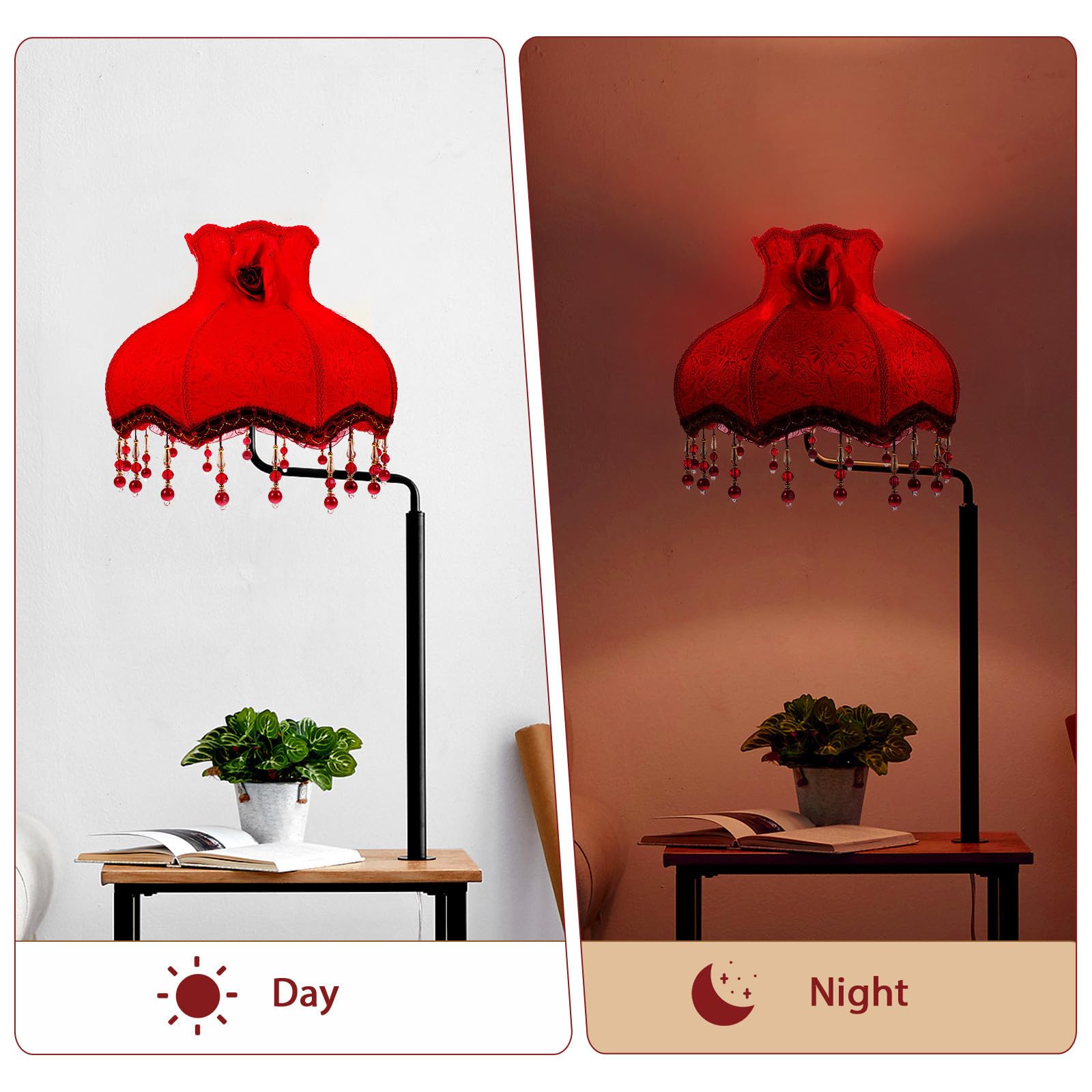 Roter Europäischer Vintage Lampenschirm mit Quasten für Schreibtischlampe