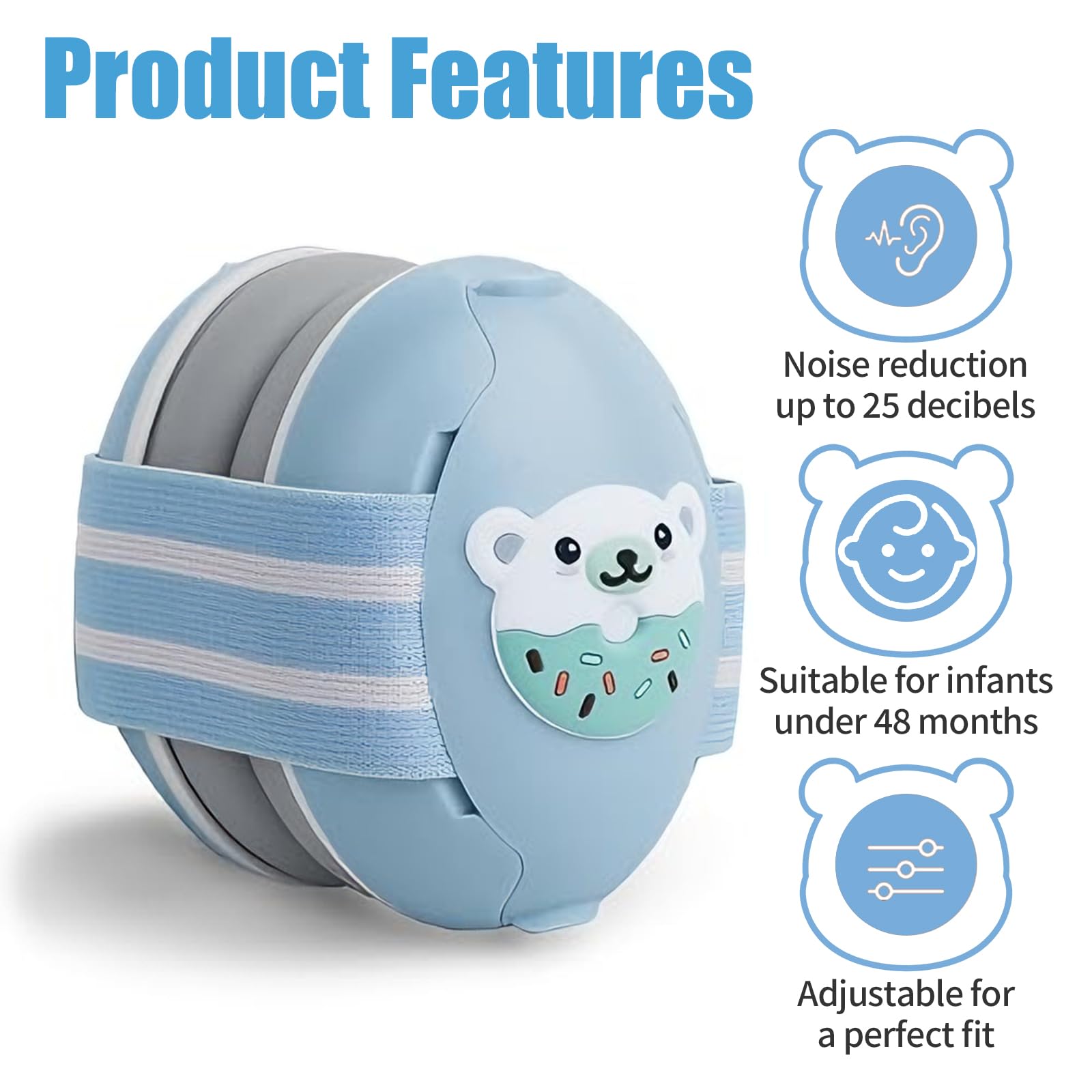 Cascos Bebe Antiruido, Con Bolsa de Transporte, para Sueño y Viajes, Protectores Auditivos Ajustables para Bebé y Niños de Hasta 48 Meses, Reducción de Ruido hasta 25dB - 4