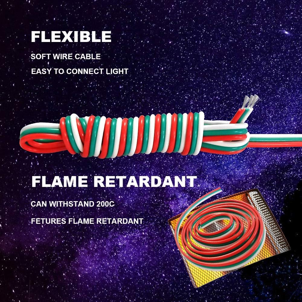 CARLITS 22AWG 65.6ft 3 Conductor Extension Cable Wire Cord Line 20m Stranded Tinned Copper 22 Gauge 3Pin Color Wire 12V 24V DC for WS2812b WS2811 Dream Color Led Strip Lights