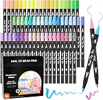 Shuttle Art Pastel Stylos à brosser, 56 Stylos de coloration pastel, marqueurs de pinceau à double pointe avec pointe fineliner, stylos à pointe de dessin pour adultes de coloriage, dessin calligraphique et journal
